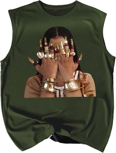 QJQ Men's Graphic Tank Top Crew Neck Sleeveless Sexy Clothes Hippop Summer Rapper Streetwear in Saudi Arabia