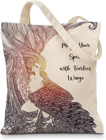 Geondos Whimsical Fairy Little Elf Canvas Tote Bag, Vintage Black White Line Fantasy Totes Reusable Shopping Bag for Casual Vacation Shopping Work, Gift for Fairy Tale Lover in Saudi Arabia