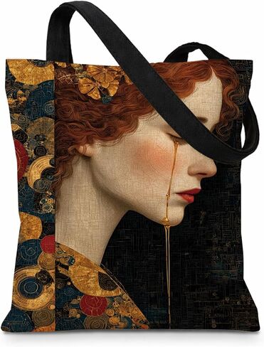 Geondos Whimsical Fairy Little Elf Canvas Tote Bag, Vintage Black White Line Fantasy Totes Reusable Shopping Bag for Casual Vacation Shopping Work, Gift for Fairy Tale Lover in Saudi Arabia