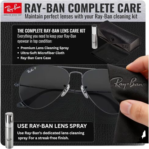 نظارات شمسية Ray-Ban RB3025 Classic Total Black Collection مستقطبة على شكل طيار مع مجموعة أدوات النظارات - وسادات أنف قابلة للتعديل - نظارات شمسية كلاسيكية للارتداء الكاجوال in Saudi Arabia