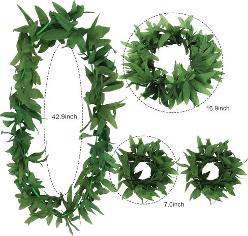 تنورة على شكل أوراق شجر تنانير حولا العشب للبالغين والأطفال أساور على شكل أوراق خضراء من Leis عصابة رأس ملابس هاواي لوا للسيدات للحفلات والكبار in Kuwait