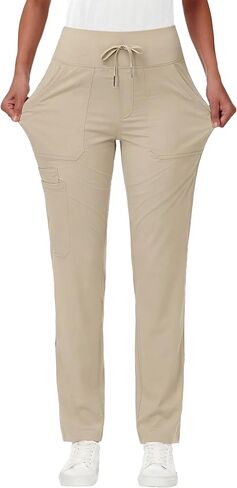 High Waisted Yoga Scrub Pants Women - Slim Fit Tapered Ankle Uniform Pant with 7 Pockets Stretch Drawstring Medical in Saudi Arabia