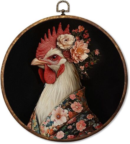 HUGANE Vintage Rustic Western Rooster Round Wall Art Decor, Southwestern Country Cowboy Chicken Hanging Canvas Framed Prints Wall Sculptures for Home Bedroom Living Room Decor, 10x10 Inch in Saudi Arabia