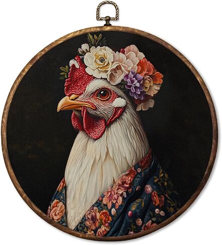 HUGANE Vintage Rustic Western Rooster Round Wall Art Decor, Southwestern Country Cowboy Chicken Hanging Canvas Framed Prints Wall Sculptures for Home Bedroom Living Room Decor, 10x10 Inch in Saudi Arabia