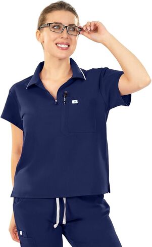 Meidiero Scrub Tops for Women - Zip Polo Collar Cropped Scrub Shirts with Chest Pocket, Soft Medical Uniform, Easy Care in Saudi Arabia