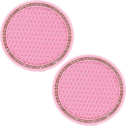 Cute Kitty Cup Holder Coasters Silicone Anti Slip Car Coasters, Cup Pads for Home Office, Universal Bling Crystal Rhinestone Car Interior Accessories Set of 2 (Pink) in Saudi Arabia