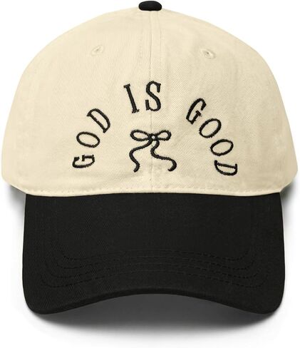 Jesus God is Good Bow Hat Women Christian Faith Religious Hats Embroidered Adjustable Cotton Baseball Cap(White Black) in Saudi Arabia