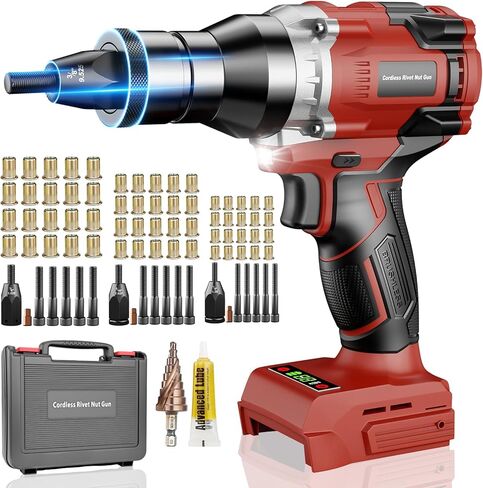 Cordless Rivet Nut Gun for De-walt 20V Battery, Electric Rivet Nut Tool Brushless Motor with 3 Sizes Rivet Nuts(1/4", 5/16", 3/8"), 2 Variable Speed, Auto & Manual Mode, Rivet Gun for DIY, Car Repair in Saudi Arabia