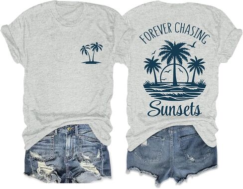 Migxsaf Forever Chasing Sunsets Tshirt Hawaiian Beach Shirts for Women Palm Tree Tropical Shirt Graphic Tees Summer Tops in Saudi Arabia