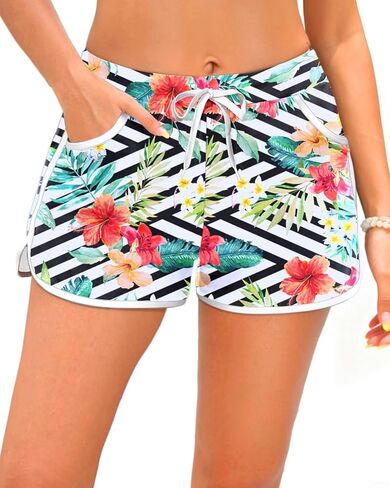 Tempt Me Women Swim Shorts with Pockets - Beach Boardshorts Drawstring Swim Trunks Bathing Suit Bottoms 2025 in Saudi Arabia