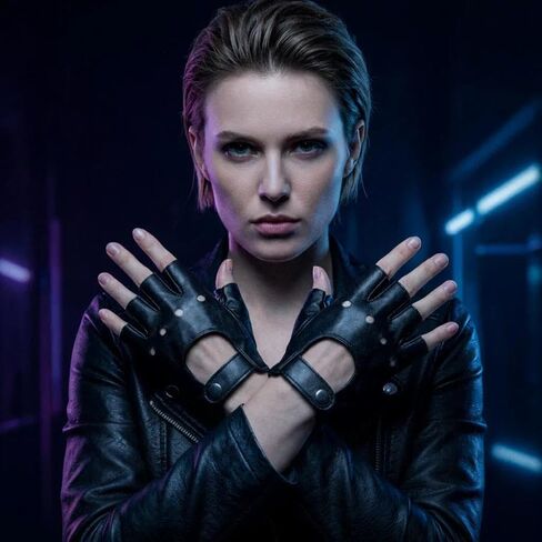 Women Fingerless Leather Gloves Fashion Biker Driving Cycling Gloves in Saudi Arabia