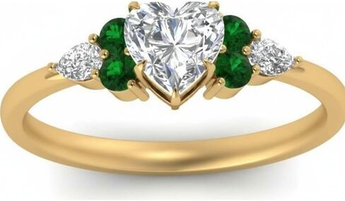 Choose Your Color Heart Shape Accented 14k Yellow Gold Plated Engagement Ring Side Stone Daily Wear Chakra Healing Party Wear Birthstone Engagement Rings : US Size 4 to 12 in Saudi Arabia