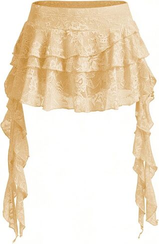 Women's Y2K Mini Skirt Ruffle Lace Asymmetrical Cute Skirts Layered Flowy Pleated Skort with Shorts in Saudi Arabia