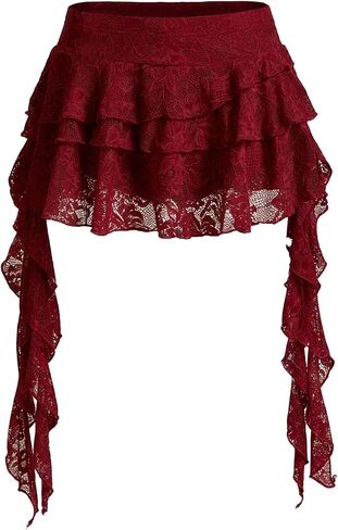 Women's Y2K Mini Skirt Ruffle Lace Asymmetrical Cute Skirts Layered Flowy Pleated Skort with Shorts in Saudi Arabia