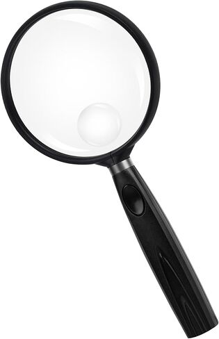 Feosky Handheld Reading Magnifier, 10X Magnifier, 75mm Shatterproof Lens, Non-Slip Handle for Adults Close Work, Seniors Reading and Nature Exploration, Hobby Observation(Silver) in Kuwait
