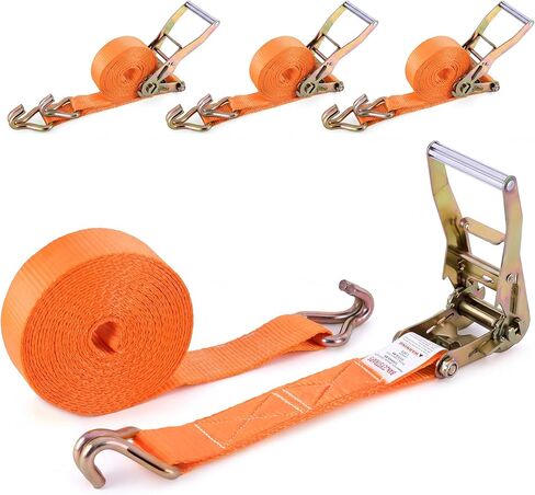 Heavy Duty 2 Inch Ratchet Straps 20FT 4-Pack - 10000 lbs Capacity, High Visibility Yellow with Locking J-Hooks for Trailers, Trucks & Heavy Equipment in Saudi Arabia
