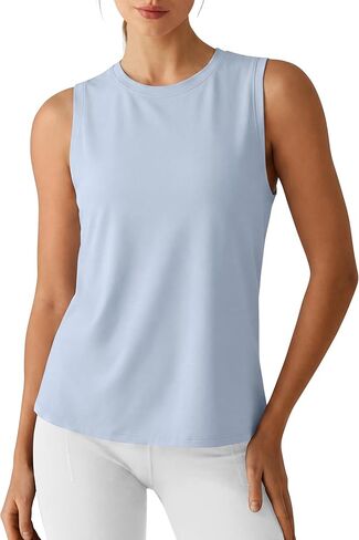 G4Free Side Slits Women's Workout Tank Tops Soft Loose Fit High Neck Athletic Tanks Stretch Sleeveless Gym Running Top in Saudi Arabia