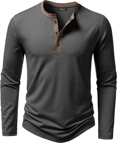 LucMatton Men's Slim Fit Stretch Henley Shirt Long Sleeve T-Shirt for Casual Fashion with 3-Button Placket in Saudi Arabia