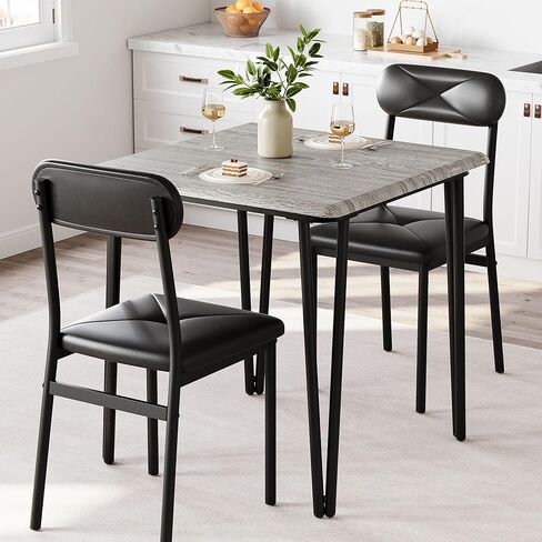 GarveeHome Dining Table Set for 2, Kitchen Table with Upholstered Chairs for Kitchen Room and Small Spaces (Grey, Table with 4 Chairs) in Saudi Arabia