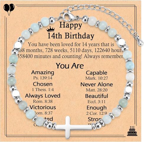 13-16 Year Old Birthday Gifts for Girls, Natural Stone Cross Bracelet Gifts with Happy 13-16th Birthday Card for Daughter Granddaughter Sister Niece in Saudi Arabia