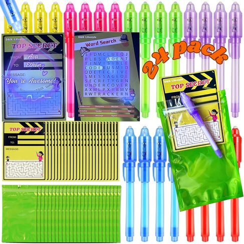 D&N Lifestyle Invisible Ink Pens for Kids, 28 Pack UV Secret Message Pens with Light & Activity Cards, End of School Year Gifts for Students, Party Favors, Goodie Bag Stuffers in Saudi Arabia