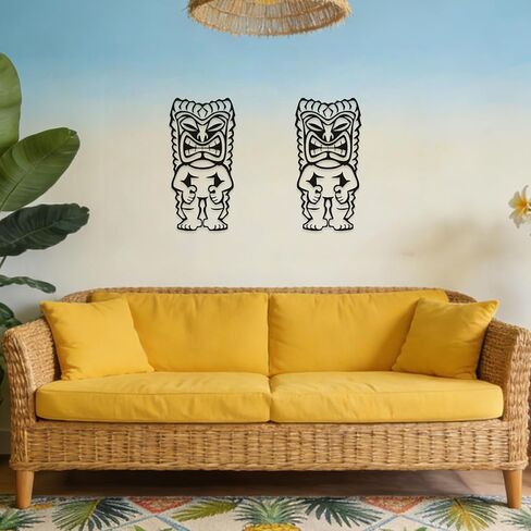 Zckjnoi Tiki Wall Decor - 15.8x7.9 Inch Polynesian Iron Wall Art, Outdoor Tiki Statue Decorations for Patio Garden, Hawaiian Home Decor Tribal Sculpture in Saudi Arabia