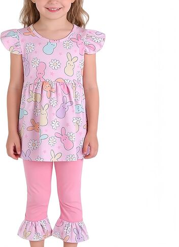nebljgo Toddler Girl Bunny Clothing Sets Spring Summer T-Shirt Leggings Pants Outfit 3-8Y in Saudi Arabia