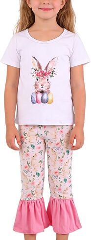 nebljgo Toddler Girl Bunny Clothing Sets Spring Summer T-Shirt Leggings Pants Outfit 3-8Y in Saudi Arabia