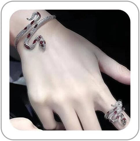 ANGLEQUEEN Gold/Silver Snakes Jewelry for Women Goth Snake Bracelet Ring Set Open Adjustable Snake Ring Halloween Prom Jewelry Costume Accessories Emo Accessories in Saudi Arabia