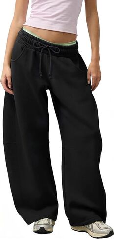 Waitfairy Barrel Sweatpants المرأة الفضفاضة - الرباط واسعة الساق Sweatpants المرأة الصوف الصالة الرياضية تعرق in Kuwait