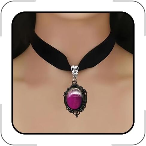 Gothic Black Velvet Victorian Choker for Women Goth Velvet Choker Collar Black/Red/Purple/Green Crystal Pendant Necklace Vintage Goth Jewelry Halloween Costume Accessories in Saudi Arabia