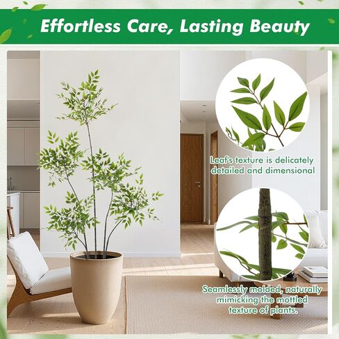 Giegxin 6ft Faux Bamboo Tree Indoor Artificial Nandina Tree Realistic Large Fake Plants Potted Planter Tall Foliage Floor Plant for Home Office Corner Room Decor Greenery Housewarming Gift(Green) in Saudi Arabia