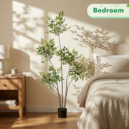 Giegxin 6ft Faux Bamboo Tree Indoor Artificial Nandina Tree Realistic Large Fake Plants Potted Planter Tall Foliage Floor Plant for Home Office Corner Room Decor Greenery Housewarming Gift(Green) in Saudi Arabia