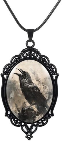 YWMAN Goth Raven Cameo Necklace Set Vintage Gothic Crow Cross Pendant Halloween Witch Costume Accessories Women Chocker Jewelry Gift in Saudi Arabia