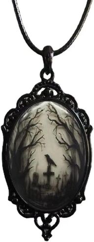 YWMAN Goth Raven Cameo Necklace Set Vintage Gothic Crow Cross Pendant Halloween Witch Costume Accessories Women Chocker Jewelry Gift in Saudi Arabia