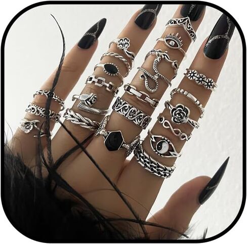 Chotsian Vintage Stackable Knuckle Rings Set Y2K Gothic Retro Stacking Ring Silver Tone Zinc Alloy Multi-Style Ring Set for Women Men Festival Gift Daily Wear in Saudi Arabia