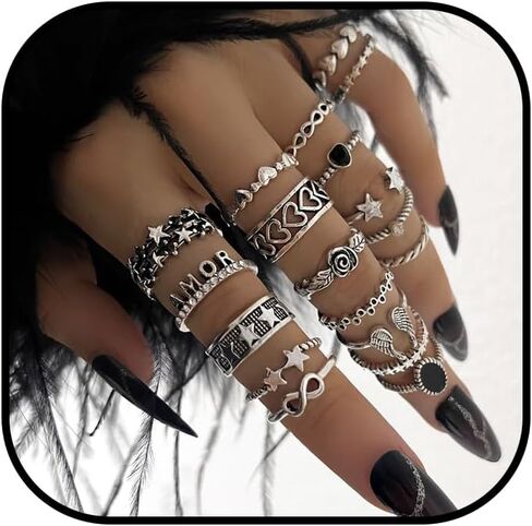 Chotsian Vintage Stackable Knuckle Rings Set Y2K Gothic Retro Stacking Ring Silver Tone Zinc Alloy Multi-Style Ring Set for Women Men Festival Gift Daily Wear in Saudi Arabia