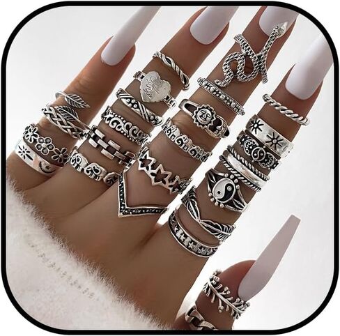 Chotsian Vintage Stackable Knuckle Rings Set Y2K Gothic Retro Stacking Ring Silver Tone Zinc Alloy Multi-Style Ring Set for Women Men Festival Gift Daily Wear in Saudi Arabia