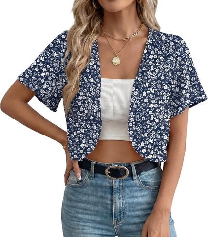 GRECERELLE Women's Summer Lightweight Cropped Cardigan Shrug Short Sleeve Open Front Casual Bolero Cover Ups in Saudi Arabia