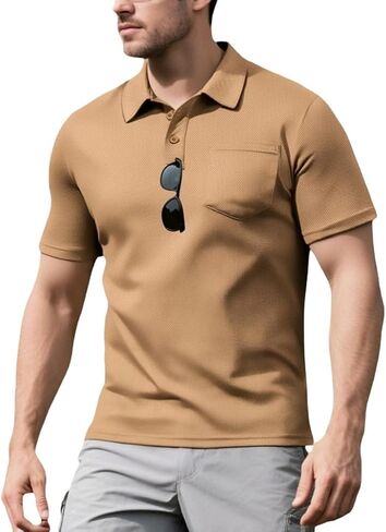 Mens Polo Shirts Short Sleeve Summer Casual Shirt Classic Golf T-Shirt with Pocket in Saudi Arabia