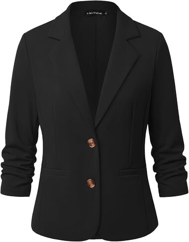 Womens Slim Fit Blazers Casual Jackets 3/4 Ruched Sleeve Notch Lapel Cropped Blazer Business Office Suit Jacket in Saudi Arabia