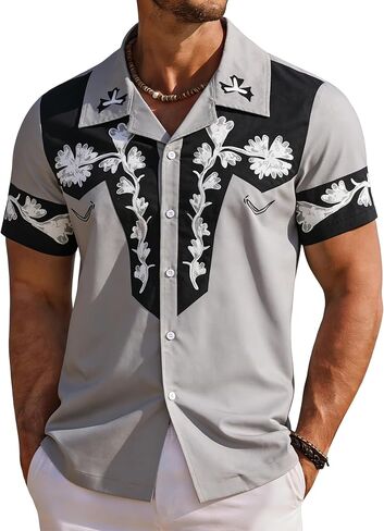 Men's Hawaiian Shirt Western Cowboy Button Down Beach Shirts Floral Tropical Vacation Tops Summer Casual V Neck Outfit in Saudi Arabia