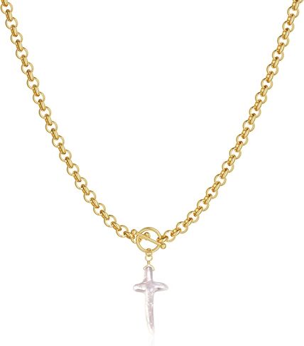 CHESKY 14K مطلية بالذهب مكتنزة الصليب قلادة للنساء، بيان قلادة الصليب كبيرة مطروق جريئة الصليب القلب قلادة قلادة العصرية الذهب تبديل القلائد خمر مجوهرات in Kuwait