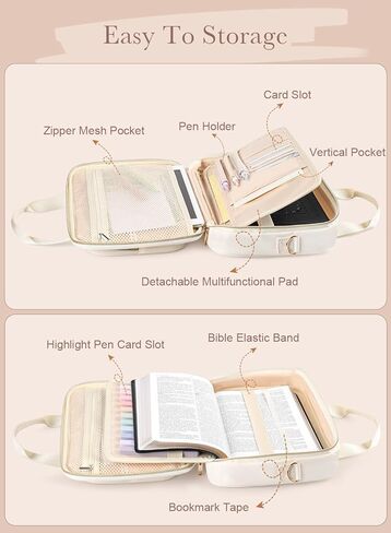 Large Bible Bags for Women, Bible Cover Case with Highlighters Tabs Quilted Book Travel Case w/Shoulder Strap, Bible Study Supplies Journaling Kit Accessories Christian Gifts for Women Girl in Saudi Arabia