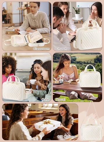 Large Bible Bags for Women, Bible Cover Case with Highlighters Tabs Quilted Book Travel Case w/Shoulder Strap, Bible Study Supplies Journaling Kit Accessories Christian Gifts for Women Girl in Saudi Arabia