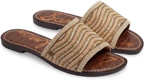 Sam Edelman Gallie Natural Multi Slip On Rounded Open Toe Flat Slides Sandals in Saudi Arabia