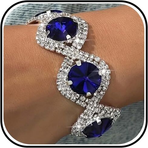 Tennis Bracelets for Women Trendy Blue Sapphire Gemstone Rhinestone Dainty Silver Bangle Prom Wedding Jeweley Gifts for Birthday Christmas Stocking Stuffers in Saudi Arabia