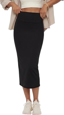 Rooscier Women's High Waist Pencil Skirt Back Slit Stretchy Bodycon Office Midi Skirts in Saudi Arabia