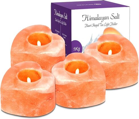 Nevlers 6 Pack Pure Himalayan Salt Candle Holders | Heart Shaped Himalayan Salt Tea Candle Holder | Hand Crafted Himalayan Tealight Holders | Salt Candle Holder for Decor | Salt Lamp Tealight Holders in Saudi Arabia