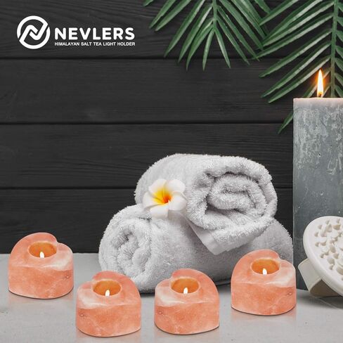 Nevlers 6 Pack Pure Himalayan Salt Candle Holders | Heart Shaped Himalayan Salt Tea Candle Holder | Hand Crafted Himalayan Tealight Holders | Salt Candle Holder for Decor | Salt Lamp Tealight Holders in Saudi Arabia